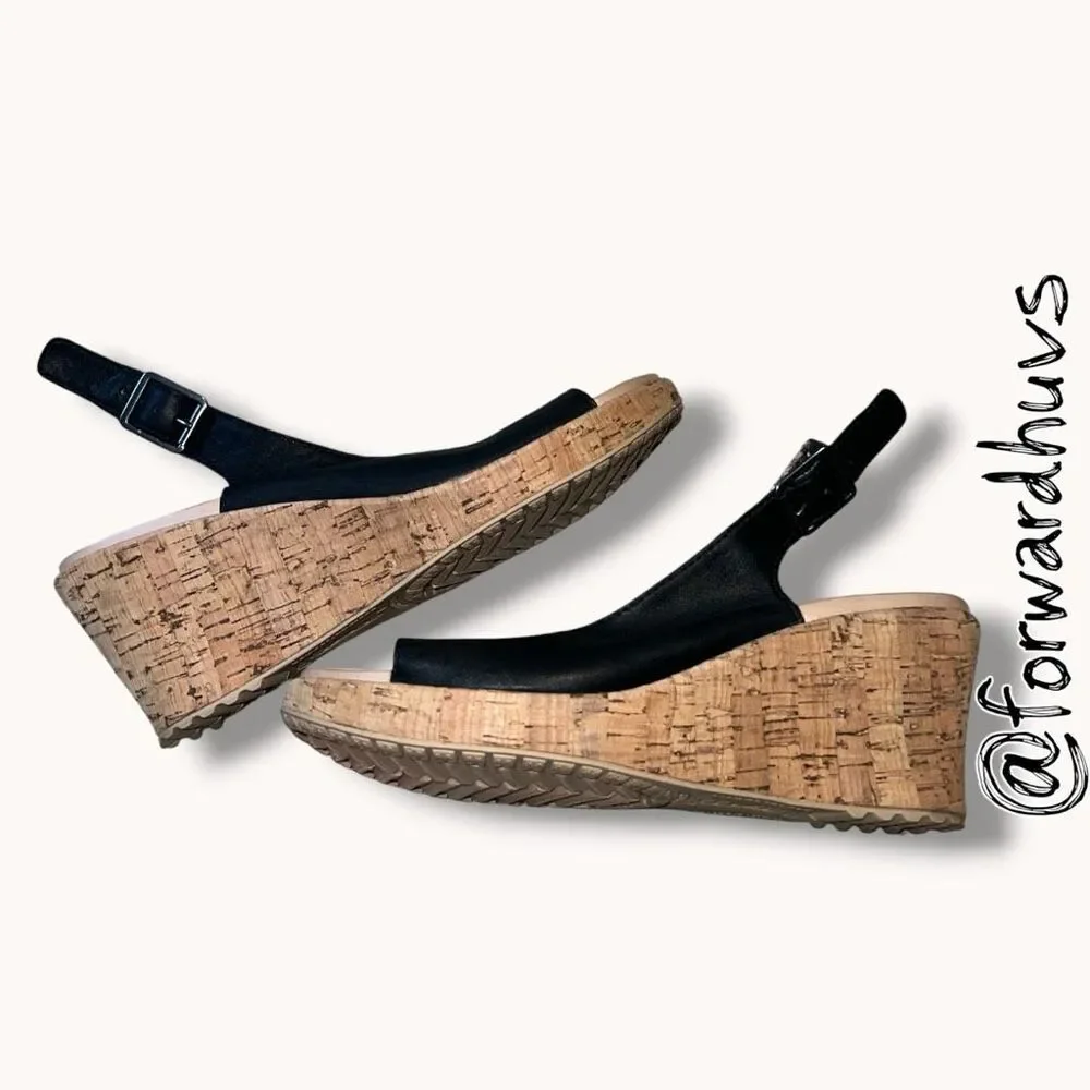 Crocs A-Leigh Cork Wedge Slingback Sandals Black Women’s 9